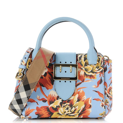 Burberry Soft Grain Calfskin Floral Print Small Buckle Tote Peony Rose Pale Blue Vibrant Orange 1 of 11