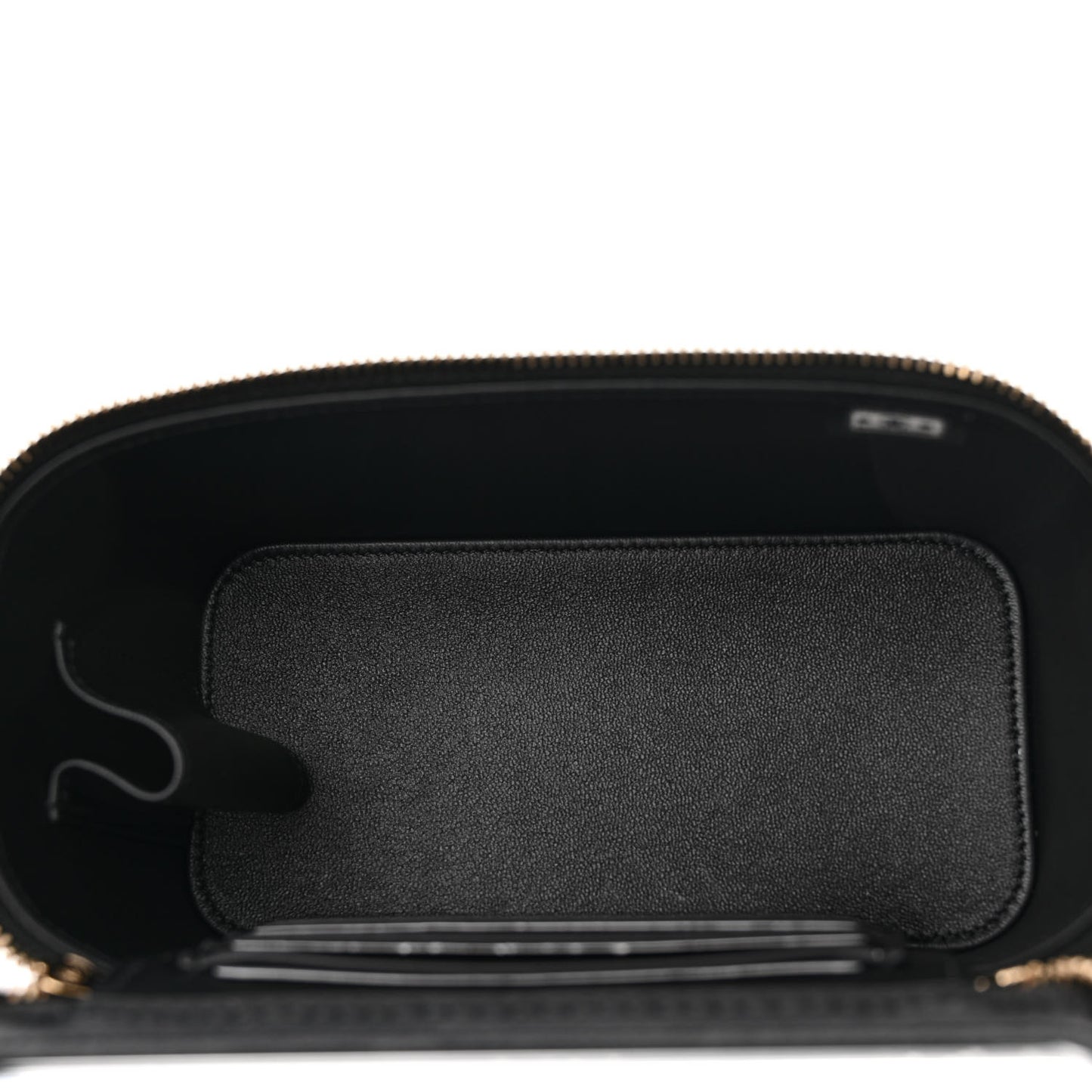 Lambskin Quilted Small Top Handle Vanity Case With Chain Black