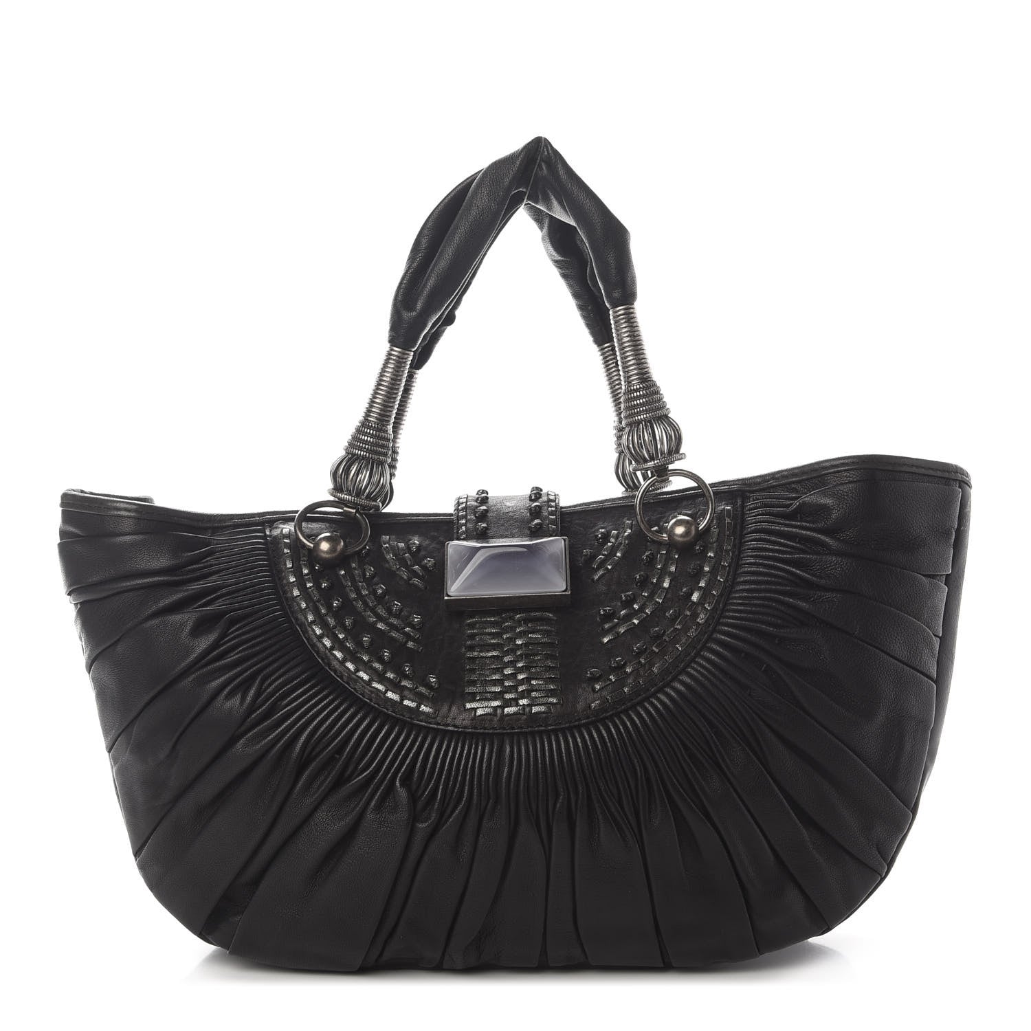 Christian Dior Lambskin Plisse Pleated Basket Tote Bag Black 1 of 8