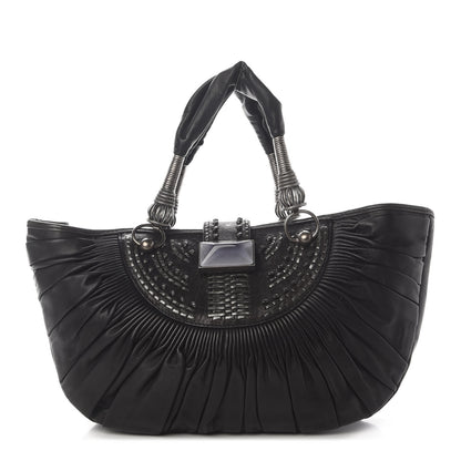 Christian Dior Lambskin Plisse Pleated Basket Tote Bag Black 1 of 8