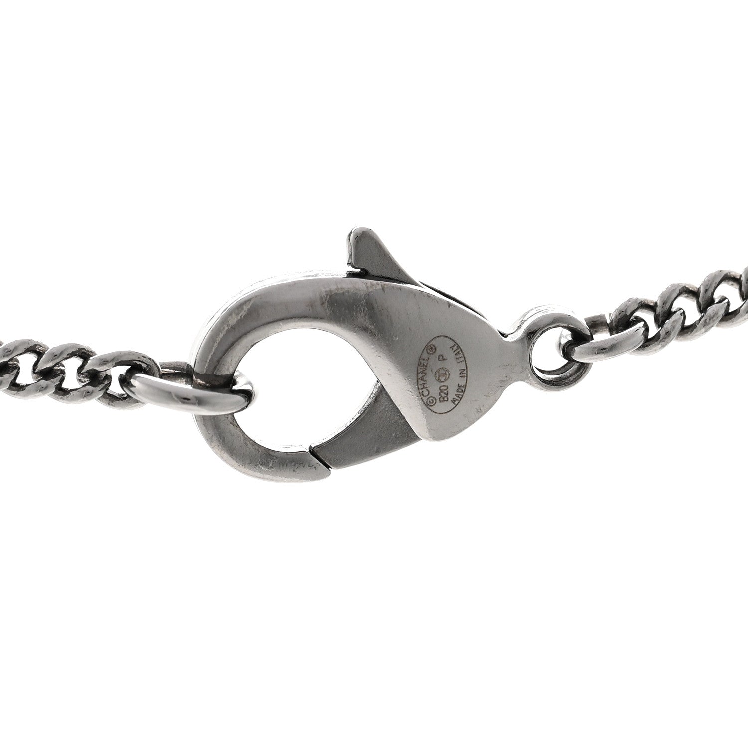 Chanel Metal Crystal Ruthenium Dog Tag Charm Necklace Black 5 of 6