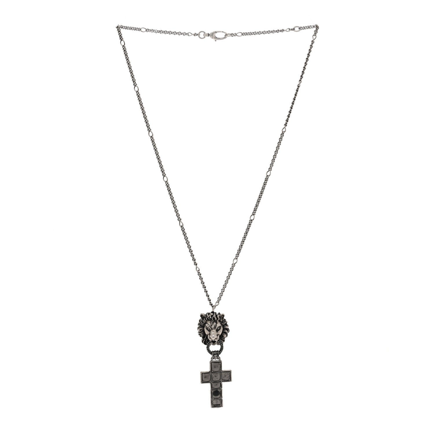 Gucci Enamel Brass Lion Head Crucifix Necklace Black 3 of 4