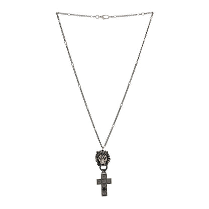 Gucci Enamel Brass Lion Head Crucifix Necklace Black 3 of 4