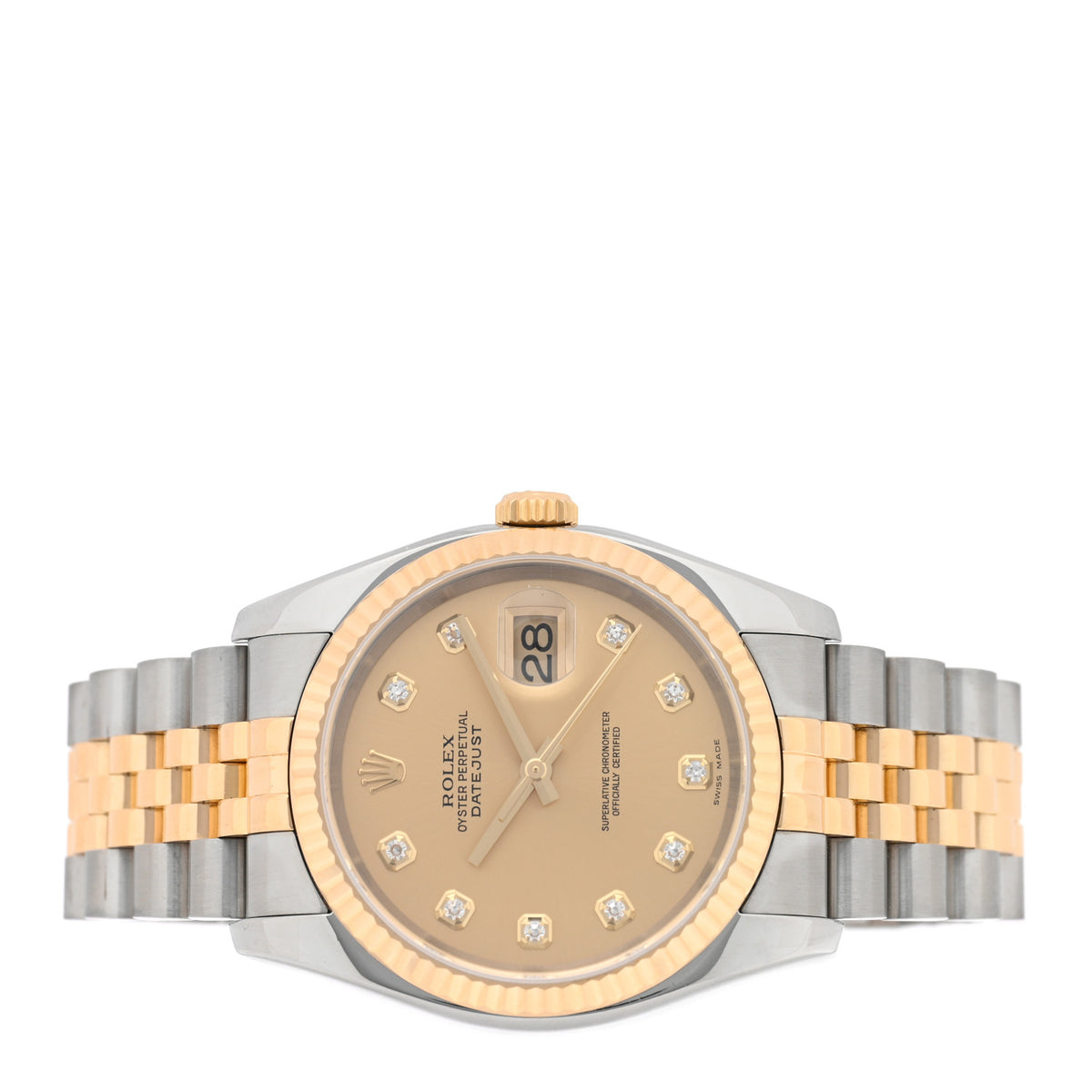 Rolex Stainless Steel 18K Yellow Gold Diamond 36mm Oyster Perpetual Datejust Watch Champagne 116233 2 of 4