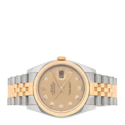 Rolex Stainless Steel 18K Yellow Gold Diamond 36mm Oyster Perpetual Datejust Watch Champagne 116233 2 of 4