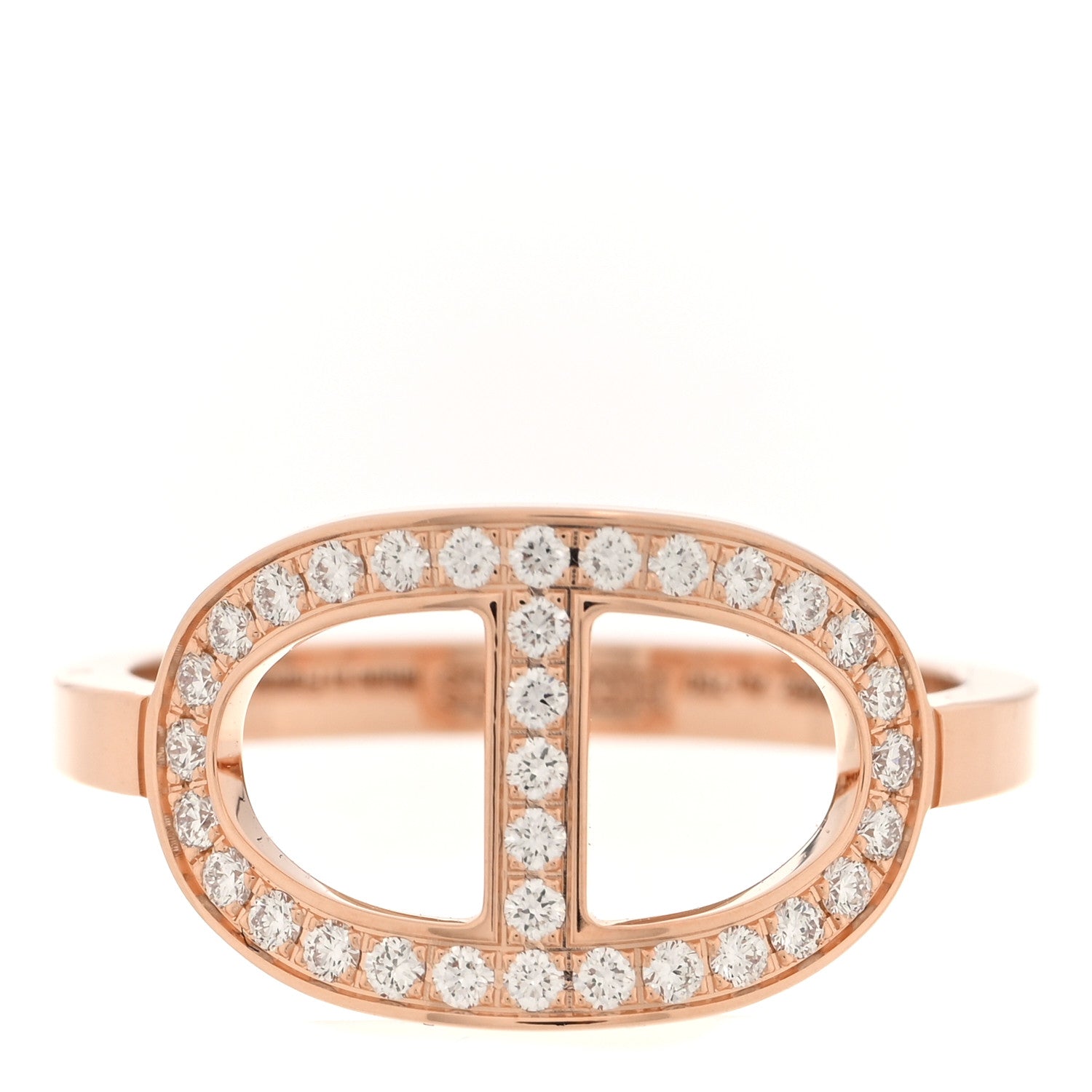 Hermes 18K Rose Gold Diamond MM Chaine d'Ancre Contour Ring 50 5.25 1 of 5