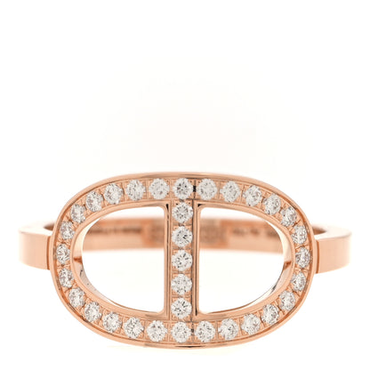 Hermes 18K Rose Gold Diamond MM Chaine d'Ancre Contour Ring 50 5.25 1 of 5