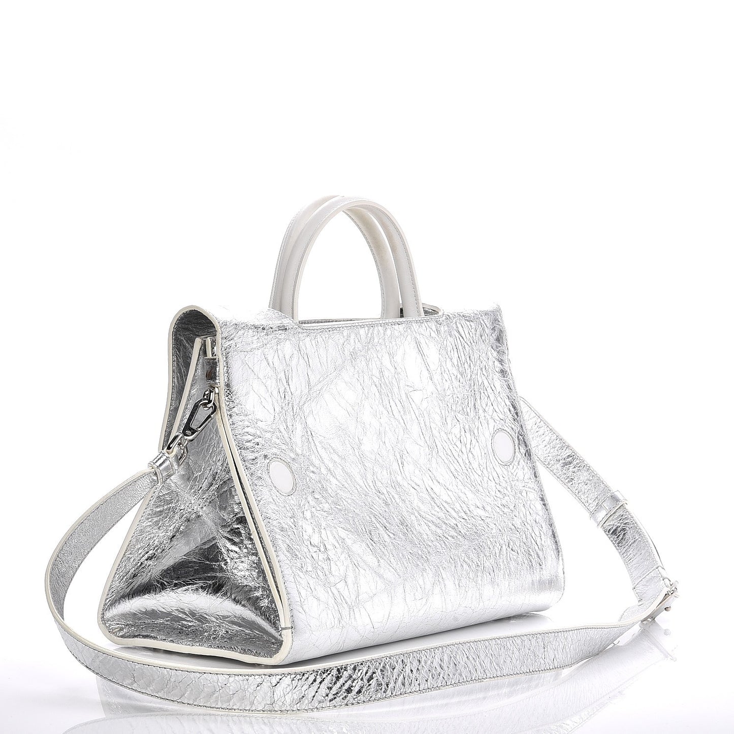 Metallic Calfskin Medium Diorever Flap Silver