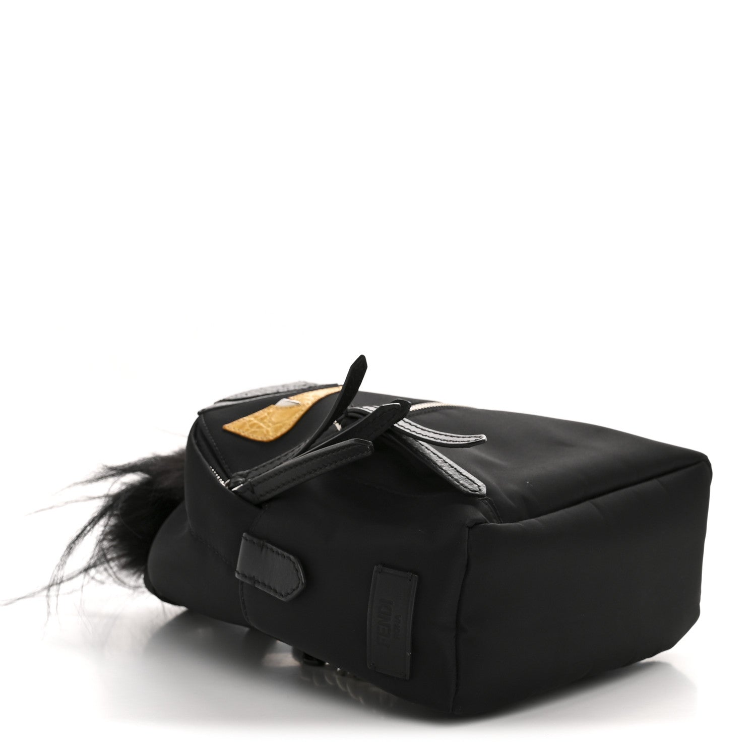 Fendi Nylon Vitello Dolce Goat Fox Fur Crocodile Monster Eyes Mini Backpack Black Sunflower 4 of 11