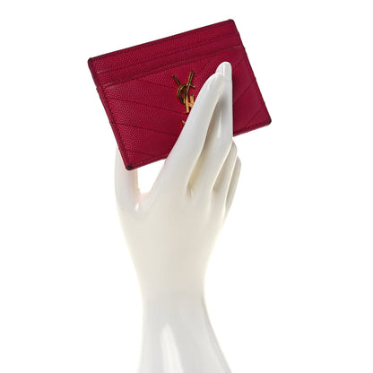 Saint Laurent Grain De Poudre Matelasse Chevron Monogram Credit Card Case Fresh Fuxia 2 of 9