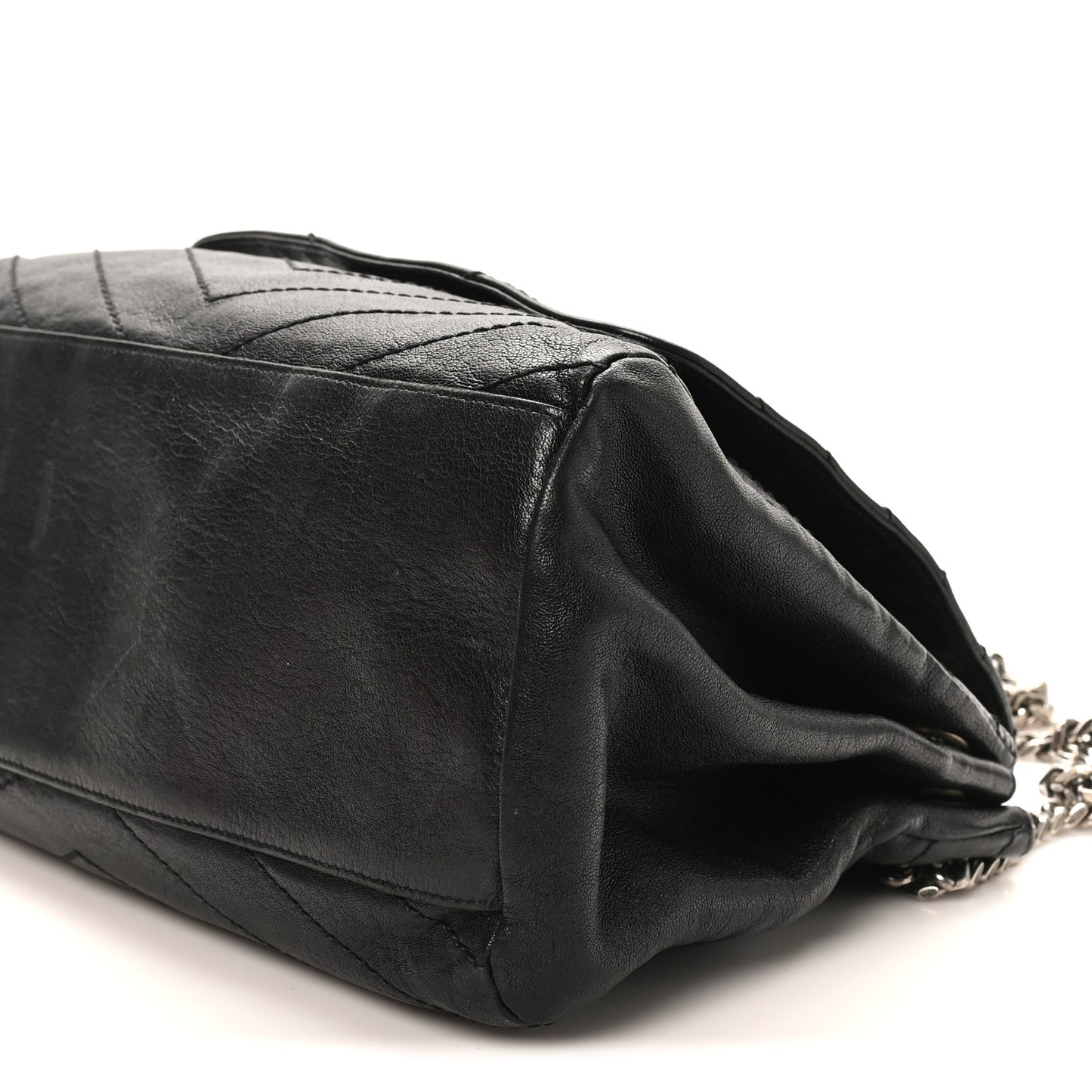 Pebbled Lambskin Chevron Monogram Large Nolita Black