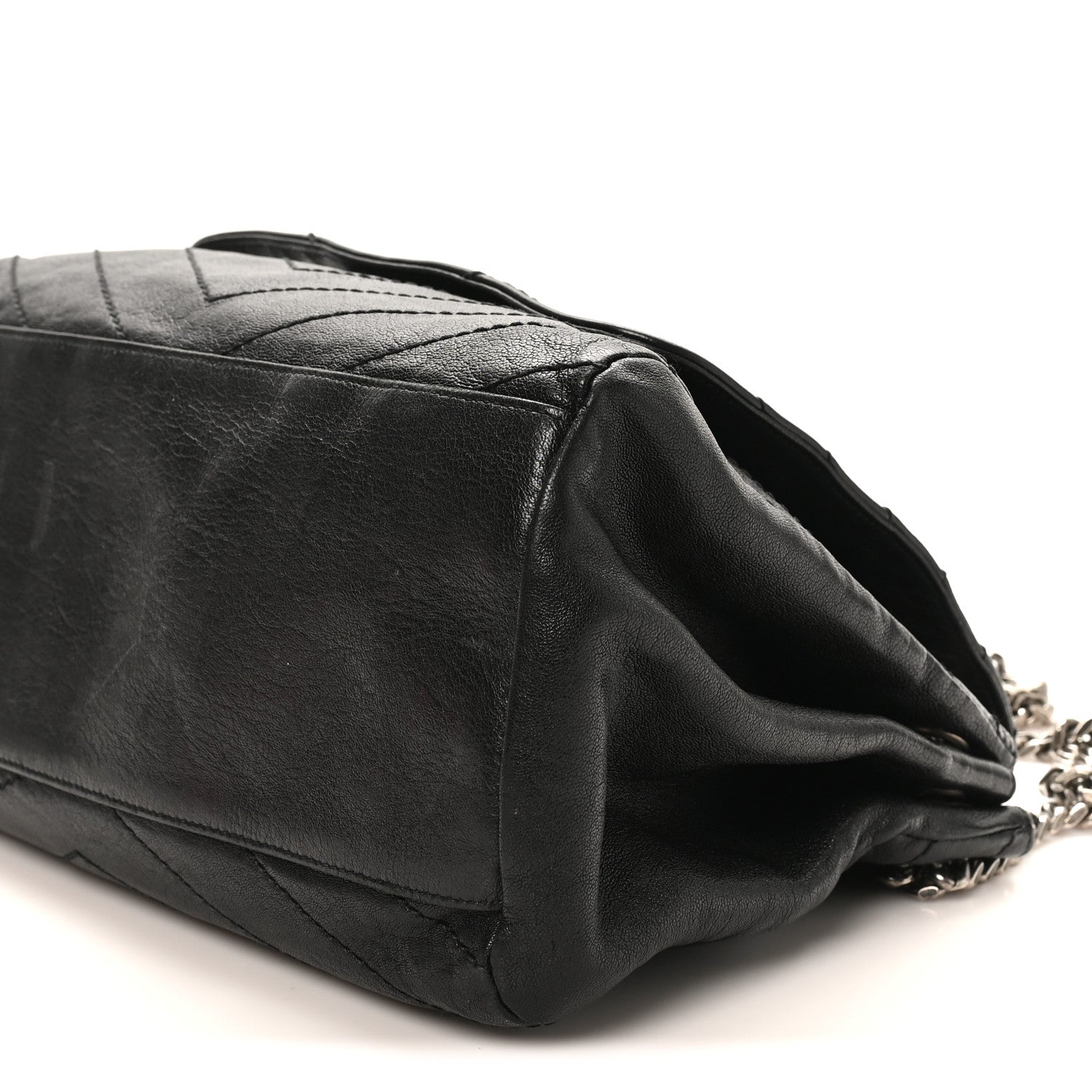 Saint Laurent Pebbled Lambskin Chevron Monogram Large Nolita Black 10 of 11