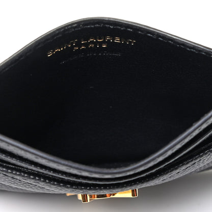 Saint Laurent Grain De Poudre Matelasse Chevron Monogram Credit Card Case Black 4 of 4