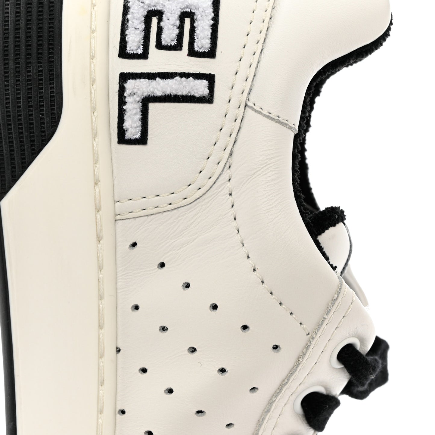 Calfskin Womens Logo Sneakers 37.5 White Black