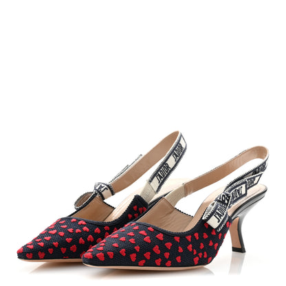 Christian Dior Canvas Ribbon Pop Heart I Love Paris Embroidered J'Adior Slingback 65mm Pumps 39.5 Deep Blue Red 4 of 10
