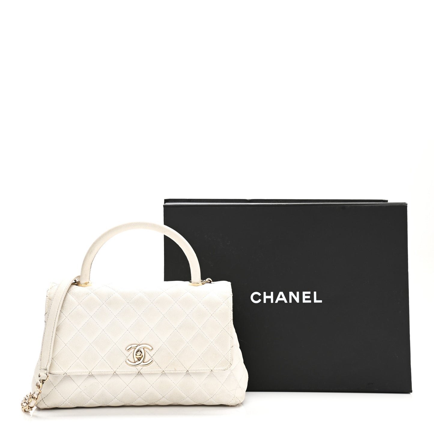 Caviar Quilted Small Coco Handle Flap White