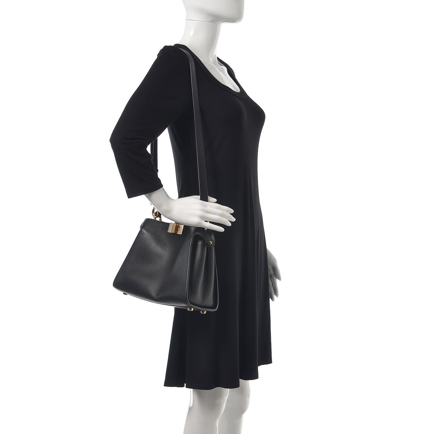 Fendi Vitello Tahiti Burro Medium Peekaboo Iconic Essentially Satchel Black Corda 2 of 9