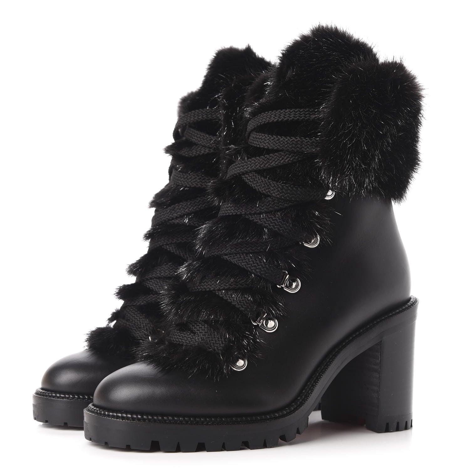 Christian Louboutin Nappa Fox Fur Fanny 70 Ankle Boots 36 Black 3 of 10