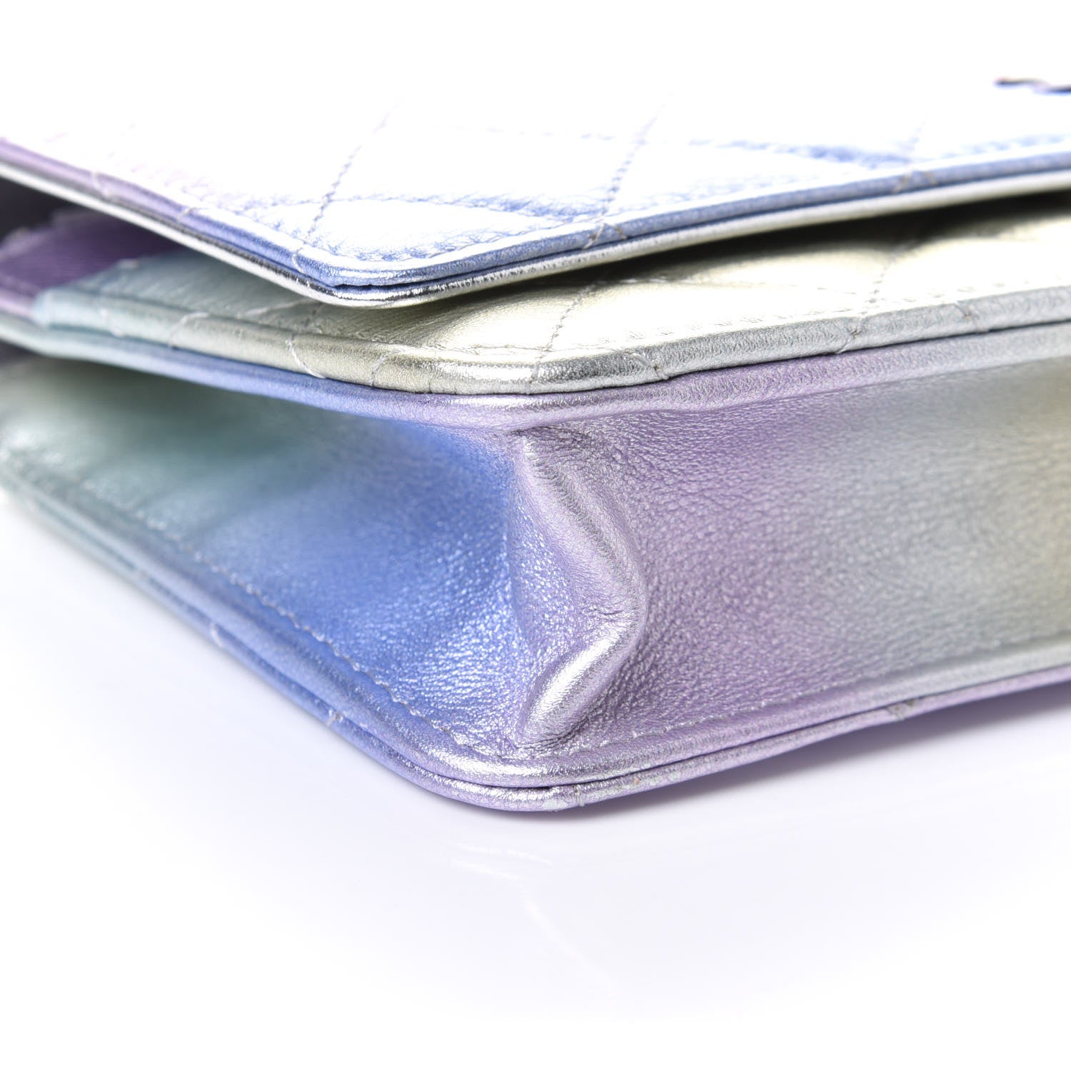 Chanel Gradient Metallic Calfskin Quilted Wallet On Chain WOC Silver Blue Yellow Purple 9 of 11