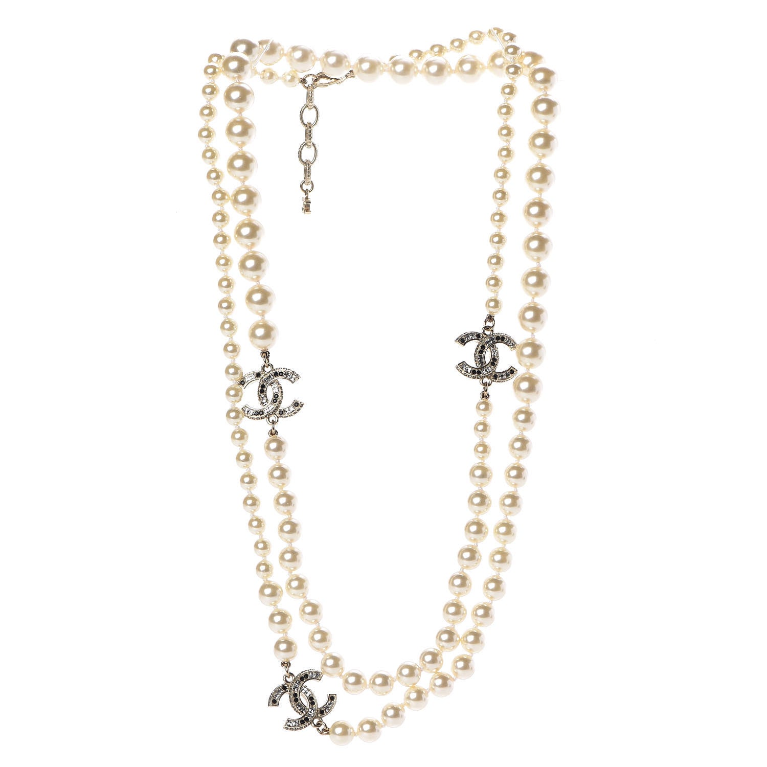 Chanel Pearl Crystal CC Long Necklace Black Gold 3 of 4
