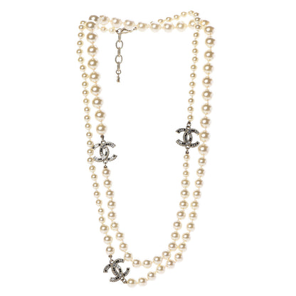 Chanel Pearl Crystal CC Long Necklace Black Gold 3 of 4