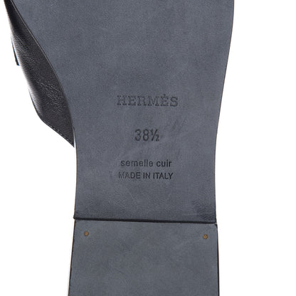 Hermes Goatskin Auteuil Sandals 38.5 Black 8 of 10