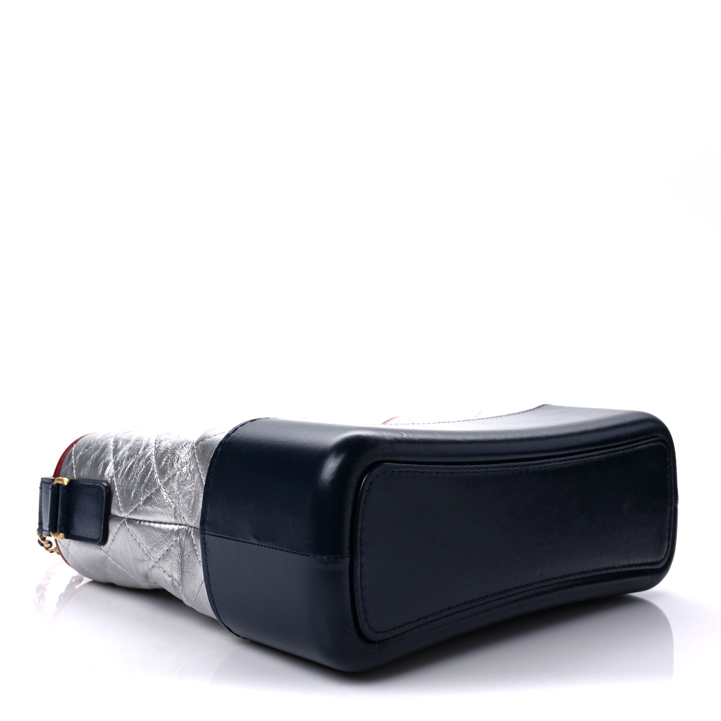 Metallic Aged Calfskin Quilted Medium Gabrielle Hobo Silver Navy Red