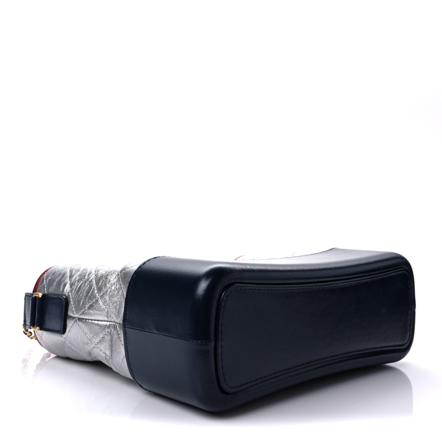 Chanel Metallic Aged Calfskin Quilted Medium Gabrielle Hobo Silver Navy Red 4 of 9