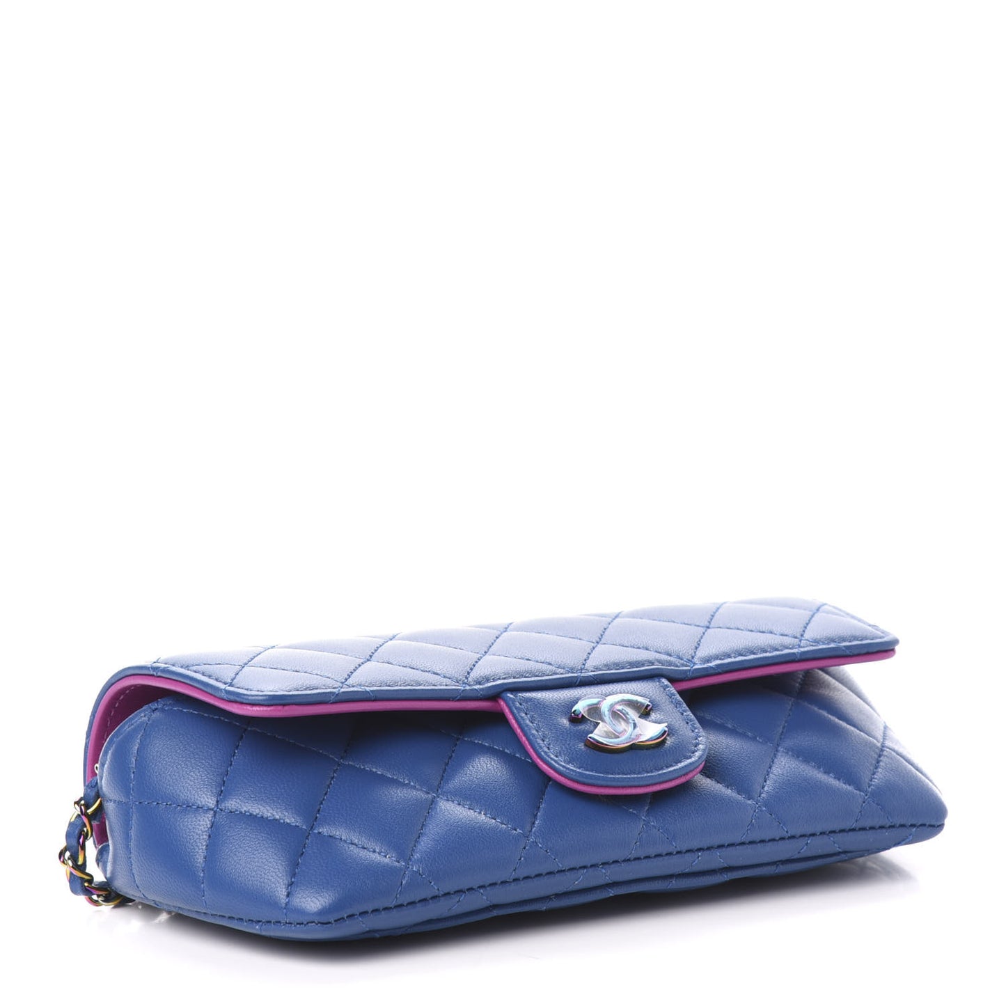 Lambskin Quilted Glasses Case With Chain Blue Purple
