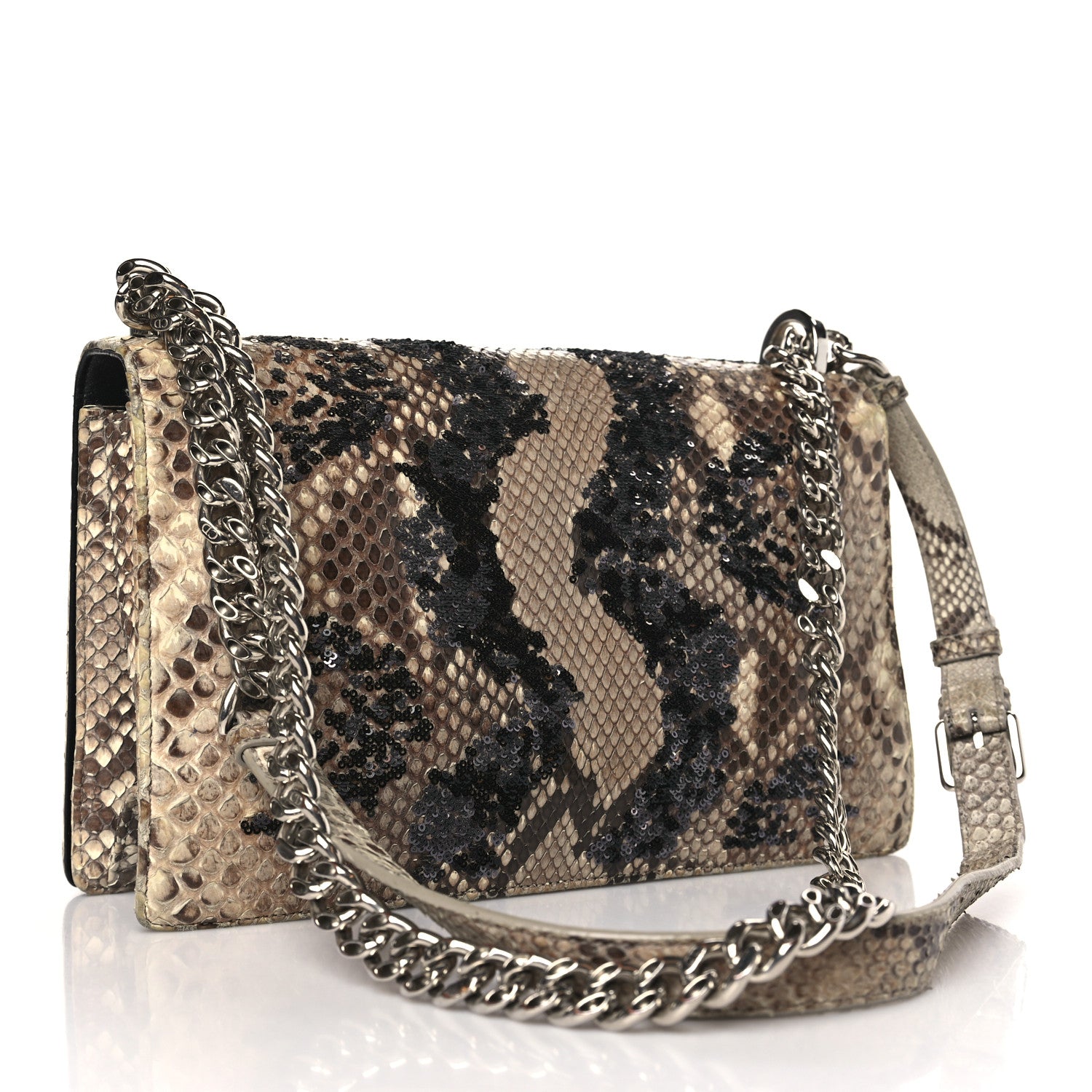 Christian Dior Snakeskin Sequin Embellished Medium Diorama Flap Bag Beige Multicolor 3 of 8