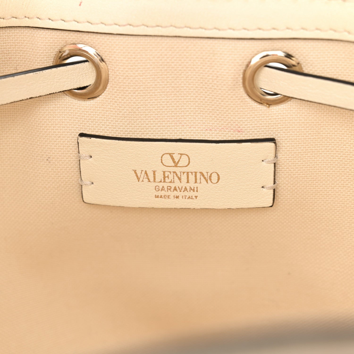 Valentino Garavani Metallic Boucle Raffia Calfskin Rockstud Drawstring Bucket Bag Ivory Gold 6 of 11