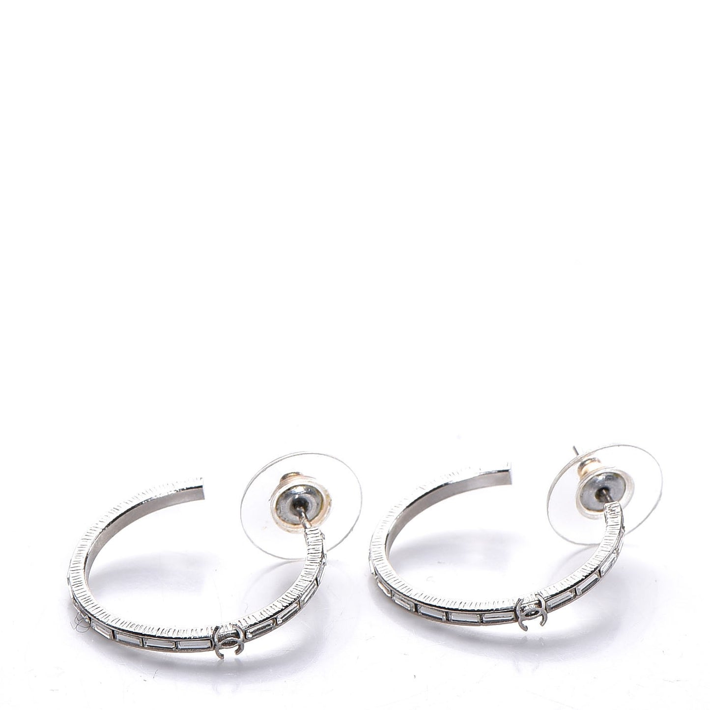 Baguette Crystal CC Hoop Earrings Silver