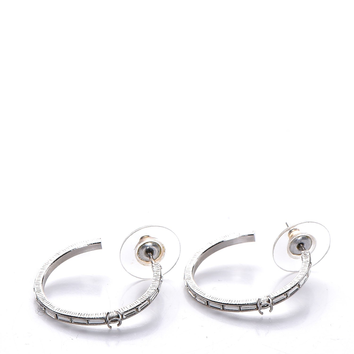 Chanel Baguette Crystal CC Hoop Earrings Silver 3 of 7