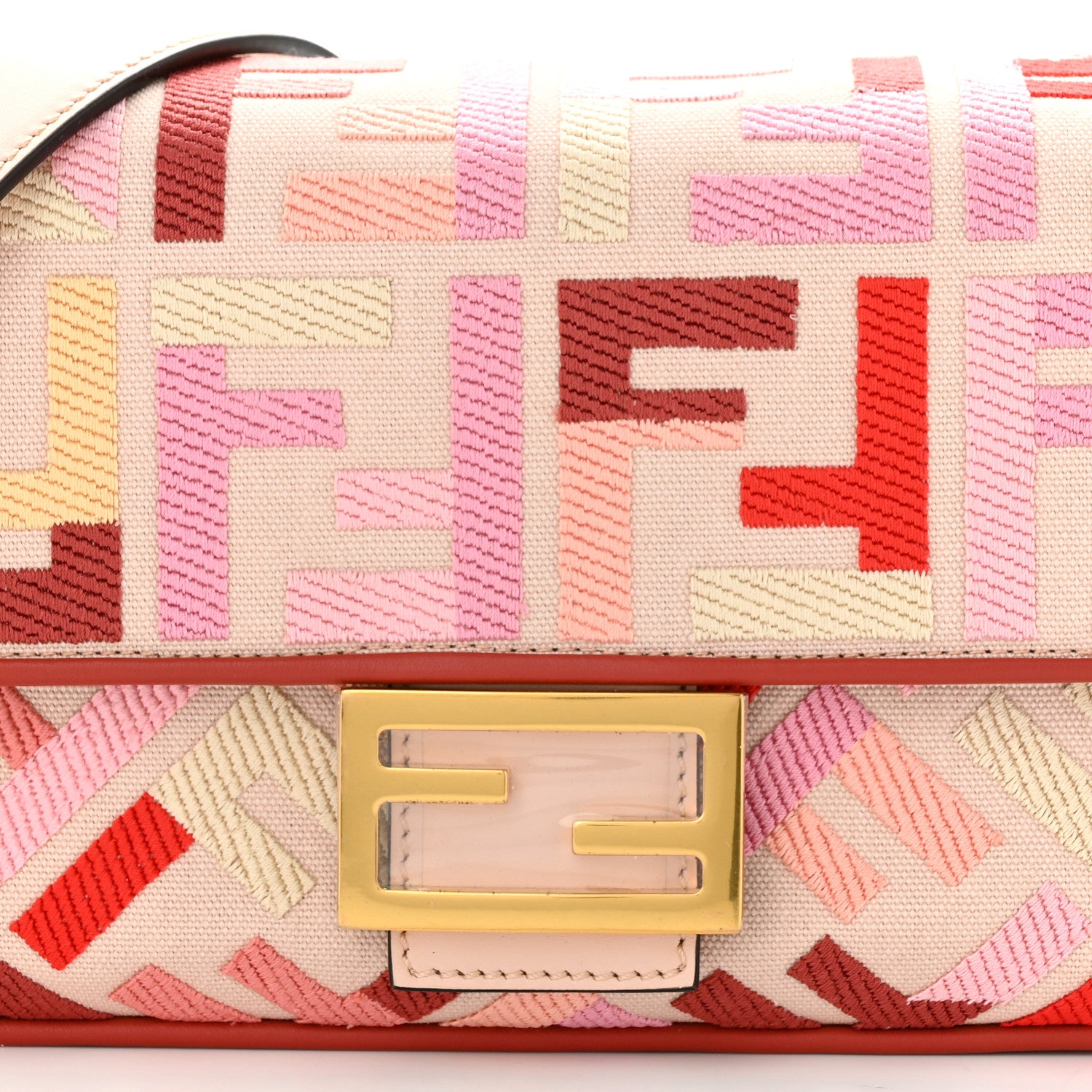 Fendi Canvas Vitello King FF Embroidered Baguette Rosa Quarzo Bloody Mary Multicolor 8 of 10