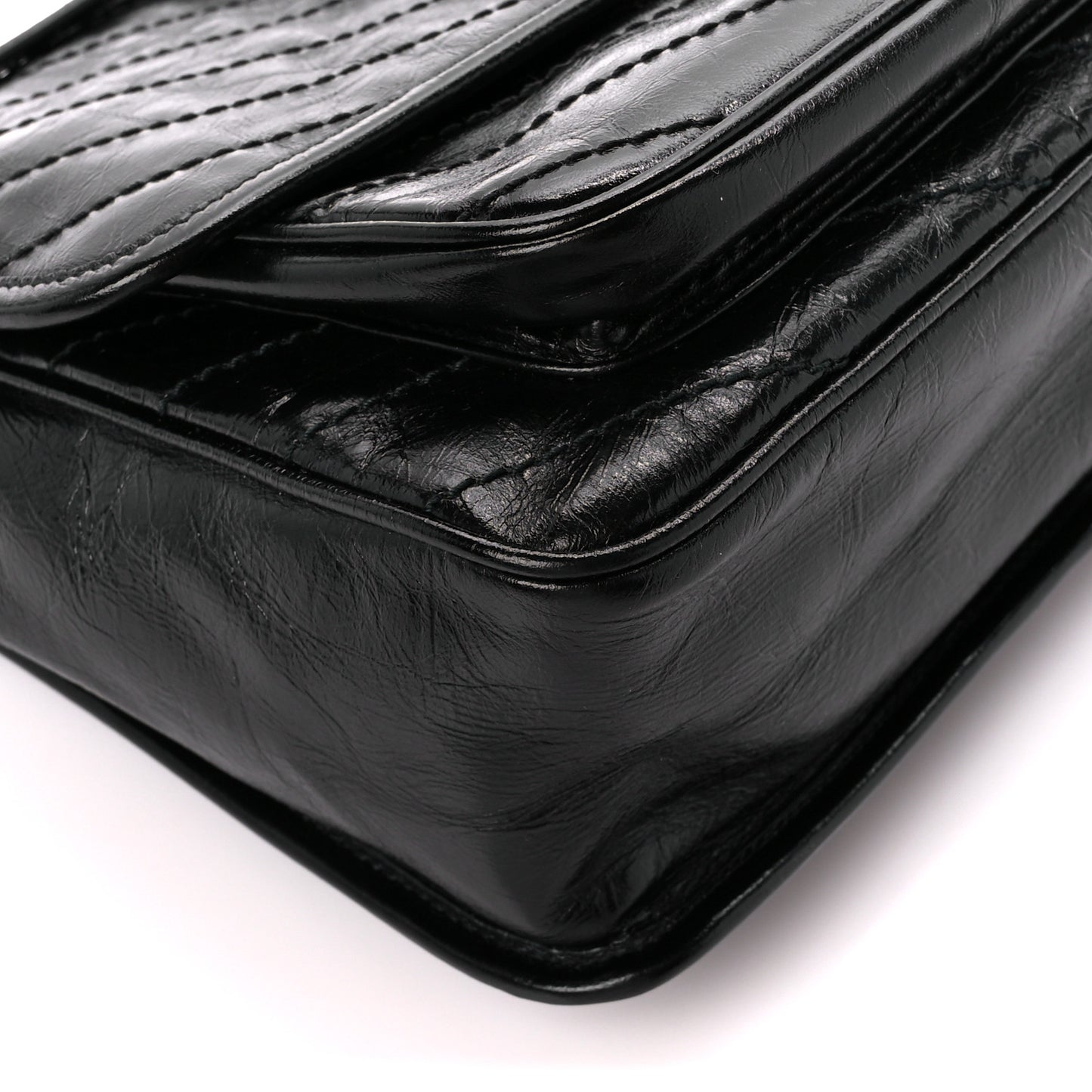 Crinkled Calfskin Matelasse Monogram Medium Niki Chain Satchel Black