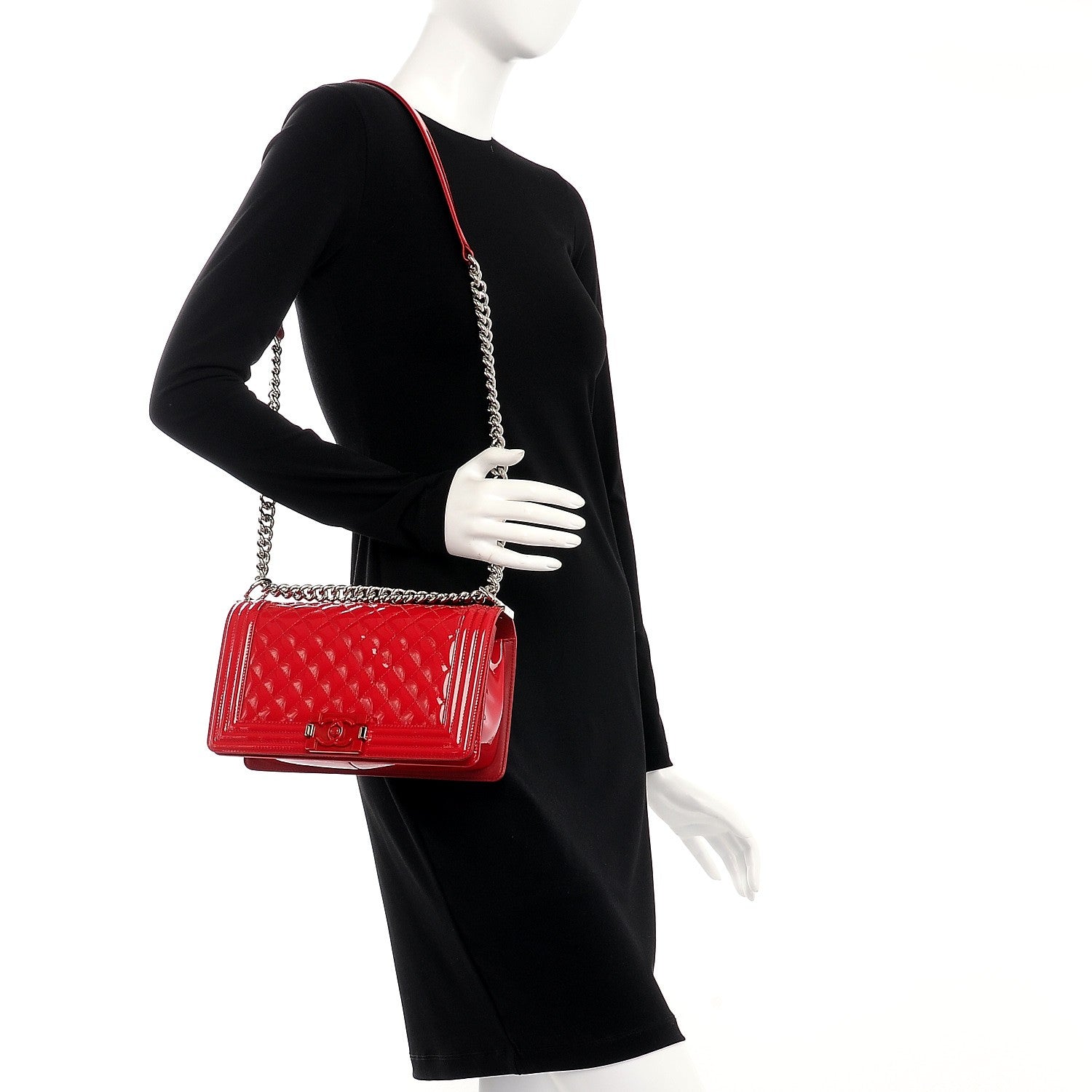 Chanel Patent Calfskin Quilted Medium Plexiglass Boy Flap Red 2 of 9