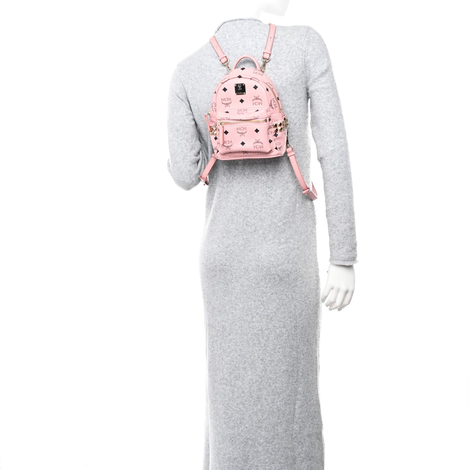 MCM Visetos Side Stud X-Mini Stark Bebe Boo Backpack Soft Pink 2 of 9