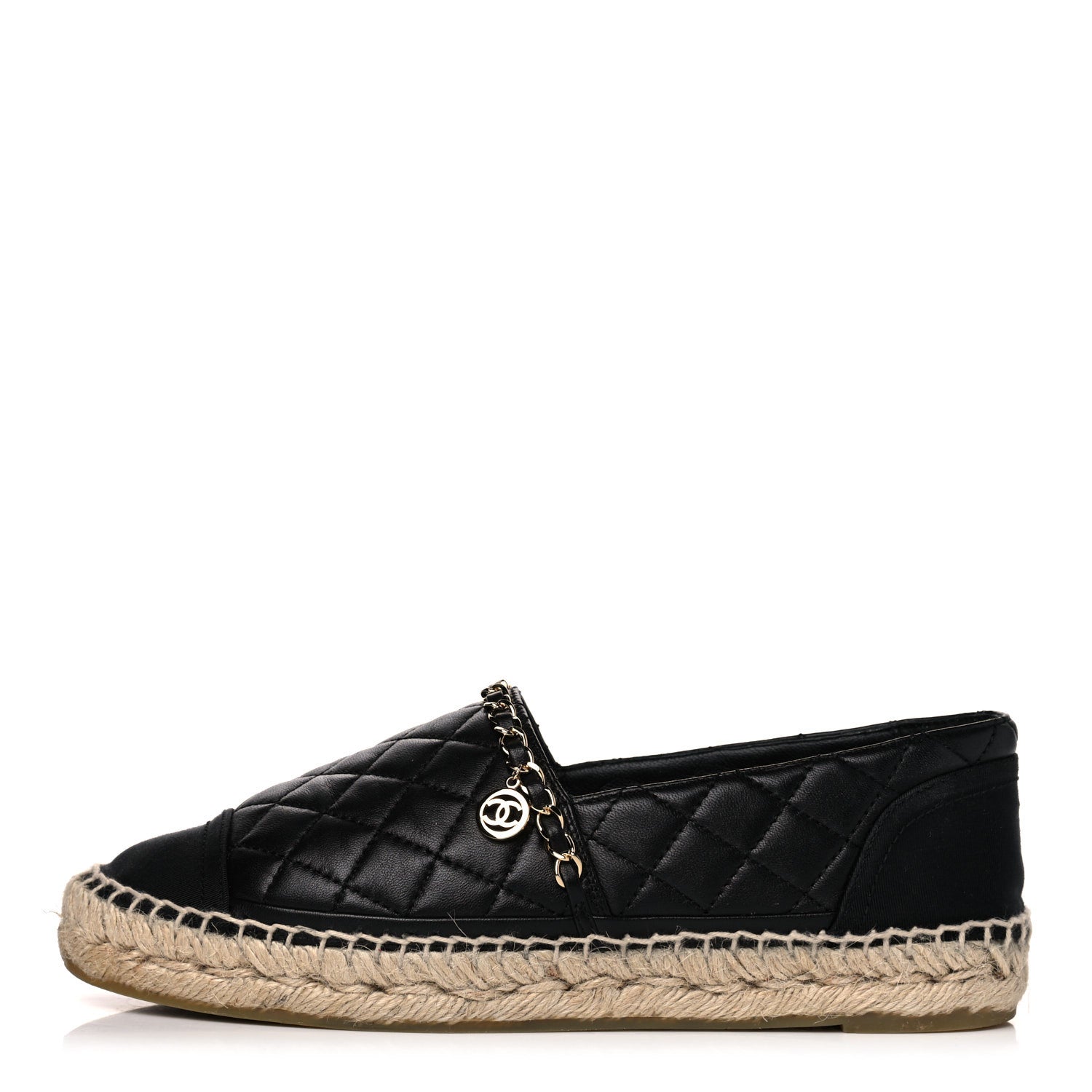 Chanel Lambskin Grosgrain Quilted CC Chain Espadrilles 38 Black 1 of 12