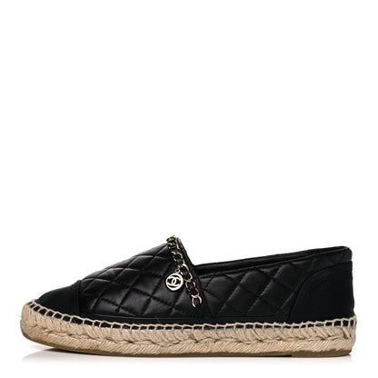 Chanel Lambskin Grosgrain Quilted CC Chain Espadrilles 38 Black 1 of 12