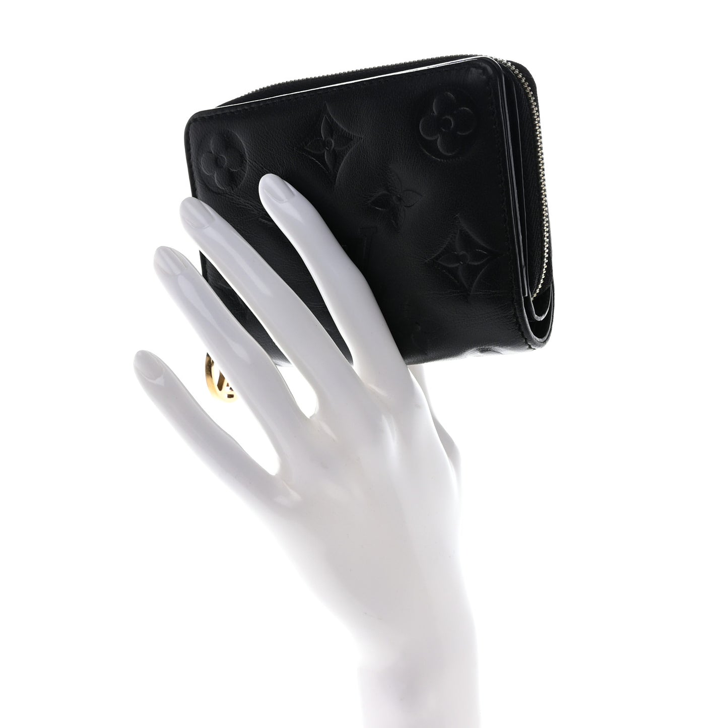 Lambskin Embossed Monogram Lou Coussin Wallet Black