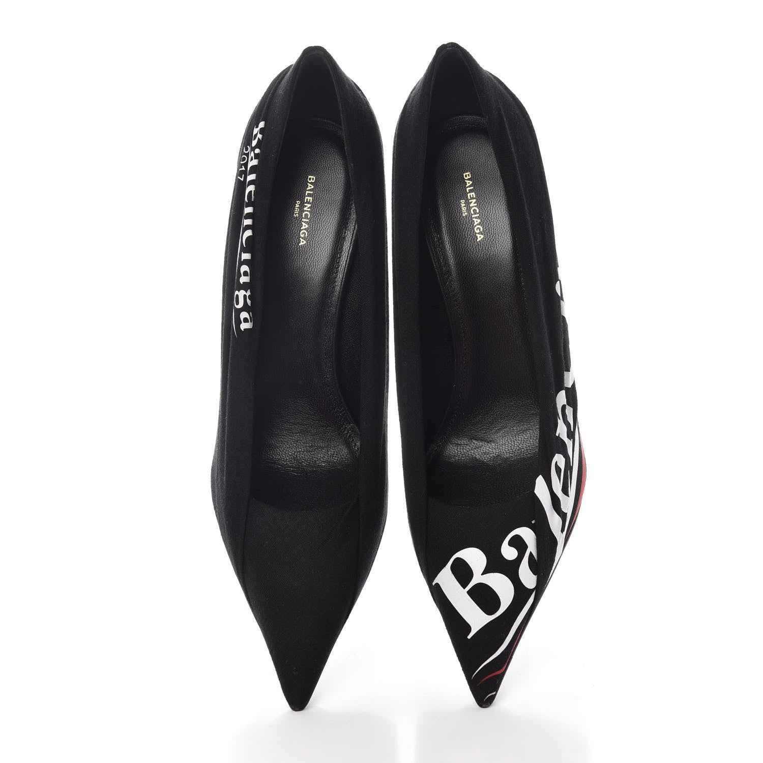 Balenciaga Jersey Crepe Political Campaign Logo Knife 115 Pointed Pumps 39 Black White Rouge 5 of 11