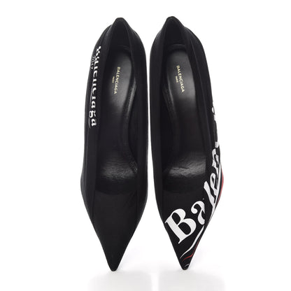 Balenciaga Jersey Crepe Political Campaign Logo Knife 115 Pointed Pumps 39 Black White Rouge 5 of 11