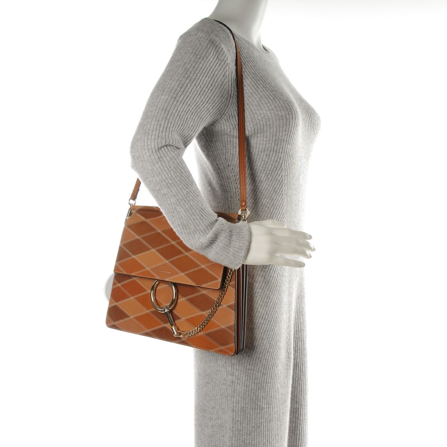 Calfskin Patchwork Medium Faye Shoulder Bag Caramel