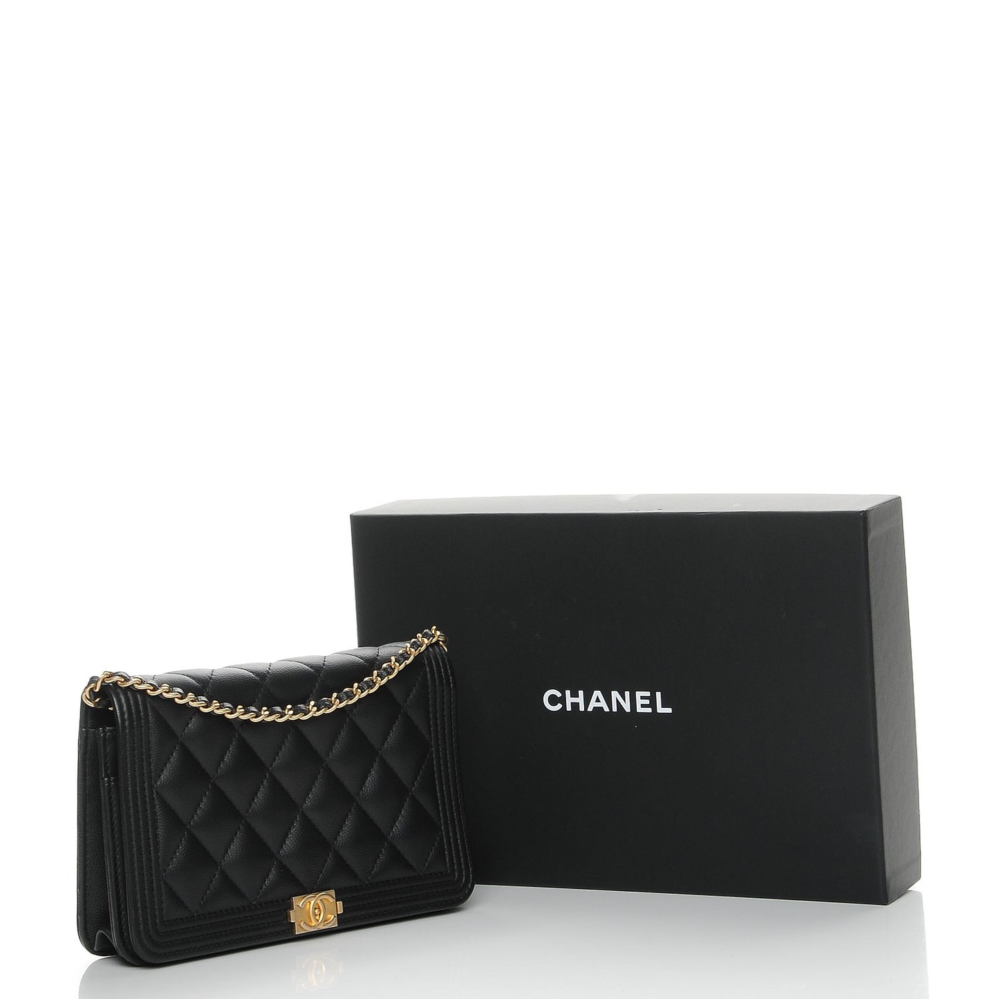 Caviar Quilted Boy Wallet On Chain WOC Black