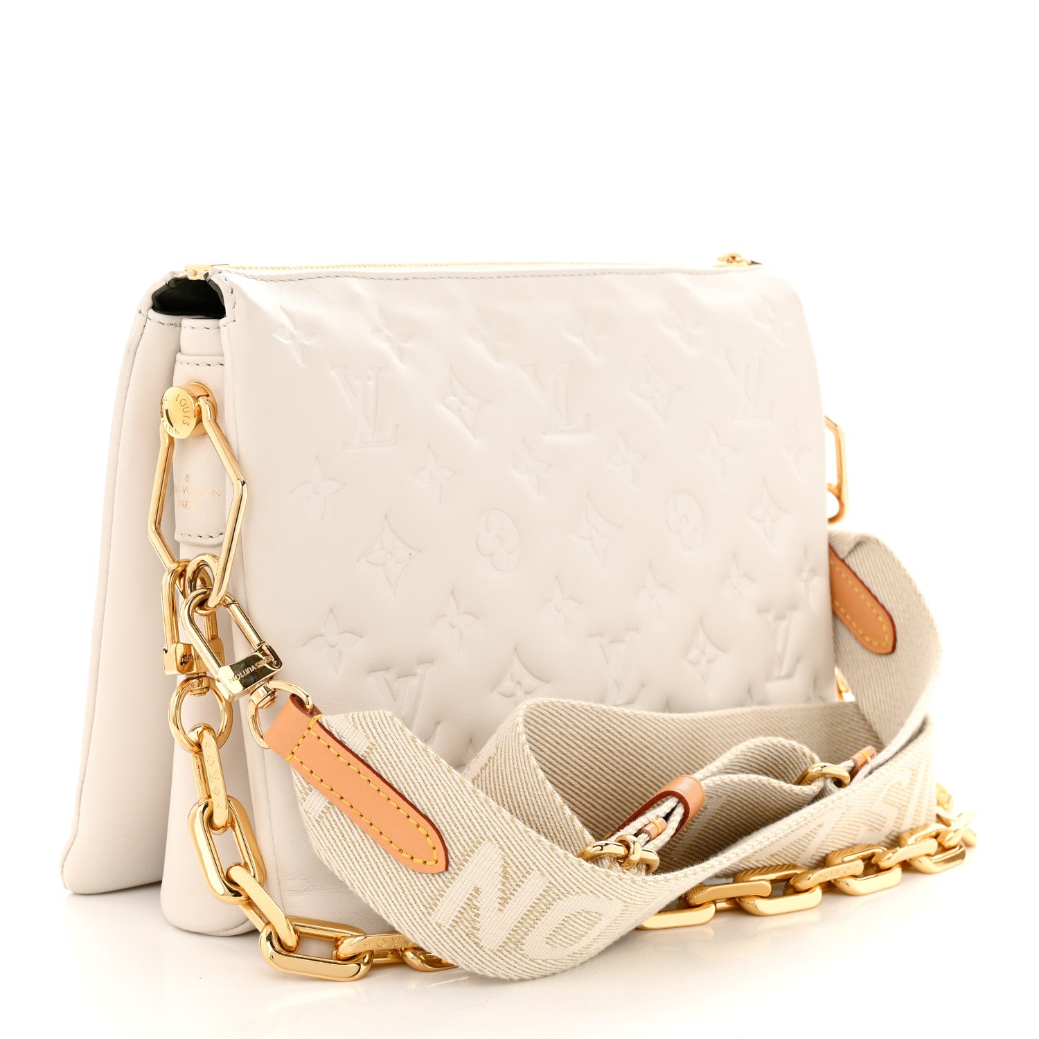 Louis Vuitton Lambskin Embossed Monogram Coussin PM Cream 3 of 9