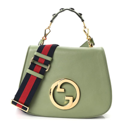 Gucci Roxy Calfskin Web Medium Blondie Top Handle Shoulder Flap Bag Salamander Green 1 of 10