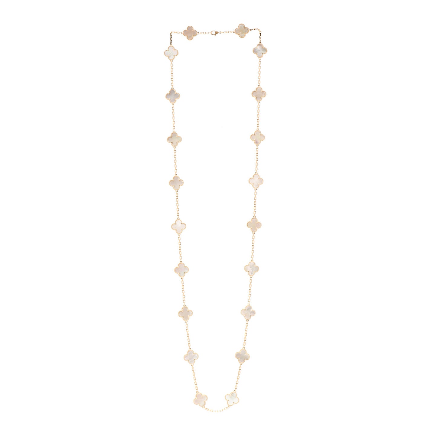 18K Yellow Gold Mother of Pearl 20 Motifs Vintage Alhambra Necklace