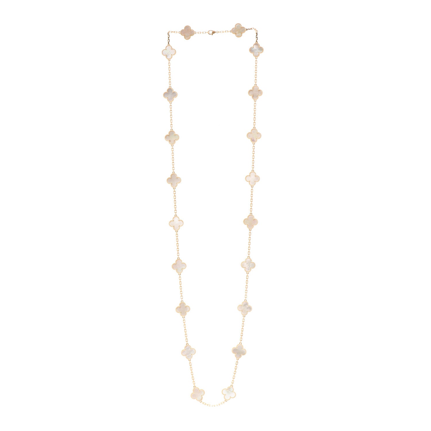 Van Cleef & Arpels 18K Yellow Gold Mother of Pearl 20 Motifs Vintage Alhambra Necklace 3 of 6