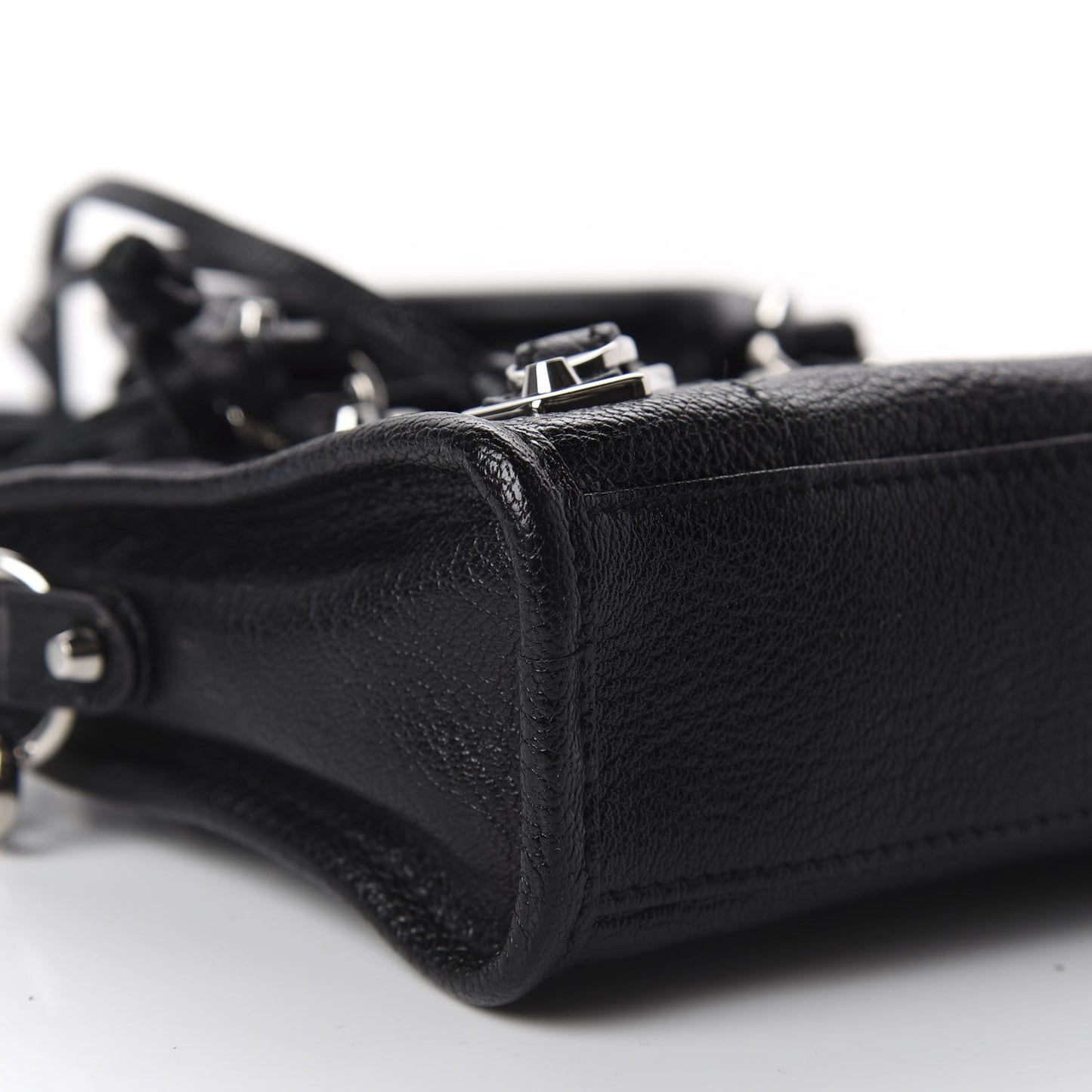 Chevre Silver Metallic Edge Hardware Nano City Black