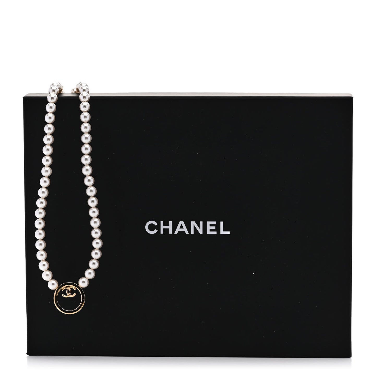 Pearl CC Round Long Necklace Gold White